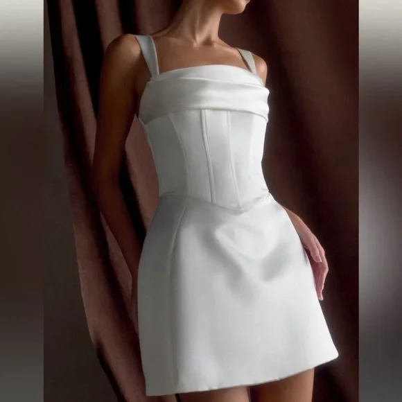 Meshki White Satin Corset Mini Dress - Picture 1 of 8